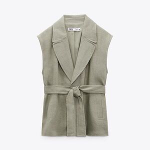 Zara Sleeveless Belted Vest in Sage